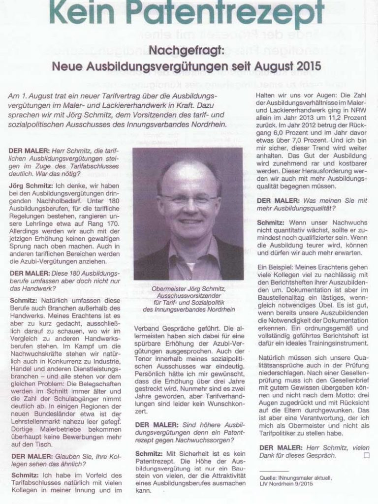 Neue Ausbildungsvergütungen seit August 2015