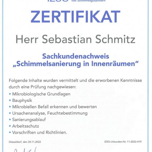 Sachkundenachweis "Schimmelsanierung in Innenräunmen"