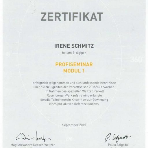 Profiseminar Weitzer Parkett - Modul 1
