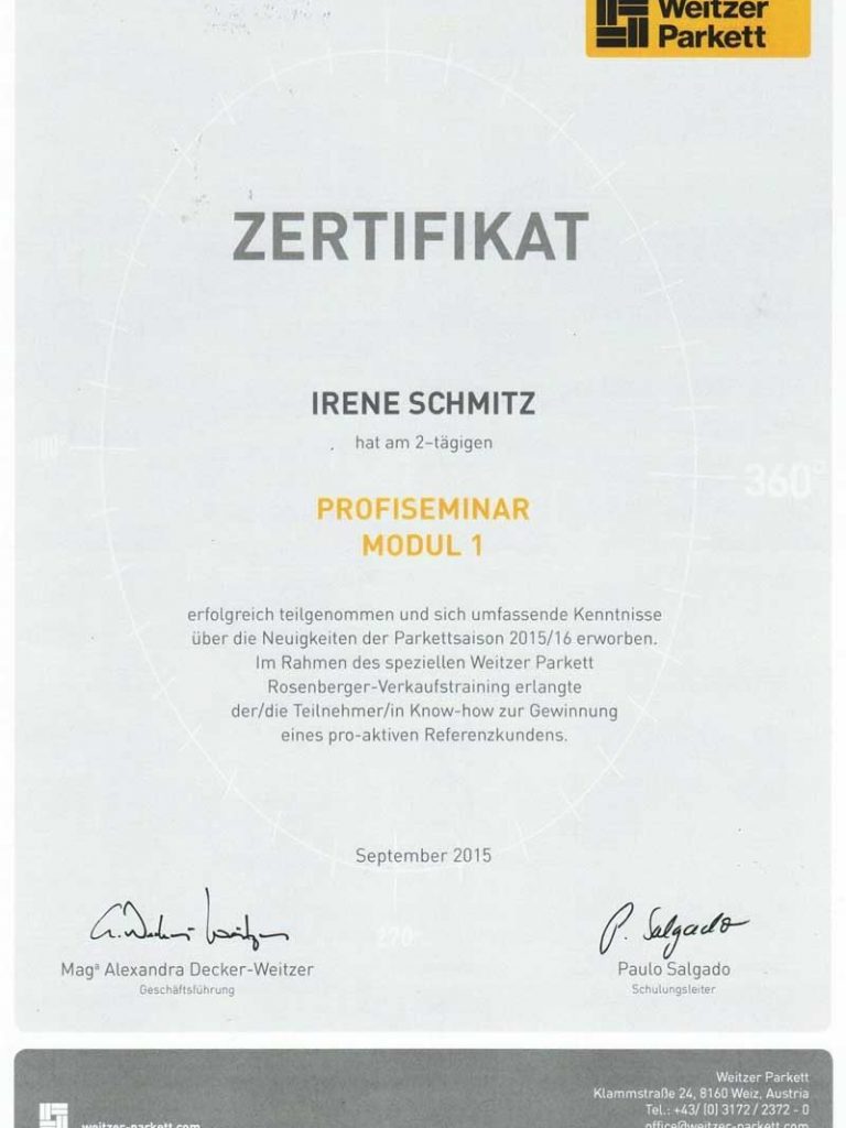 Profiseminar Weitzer Parkett - Modul 1